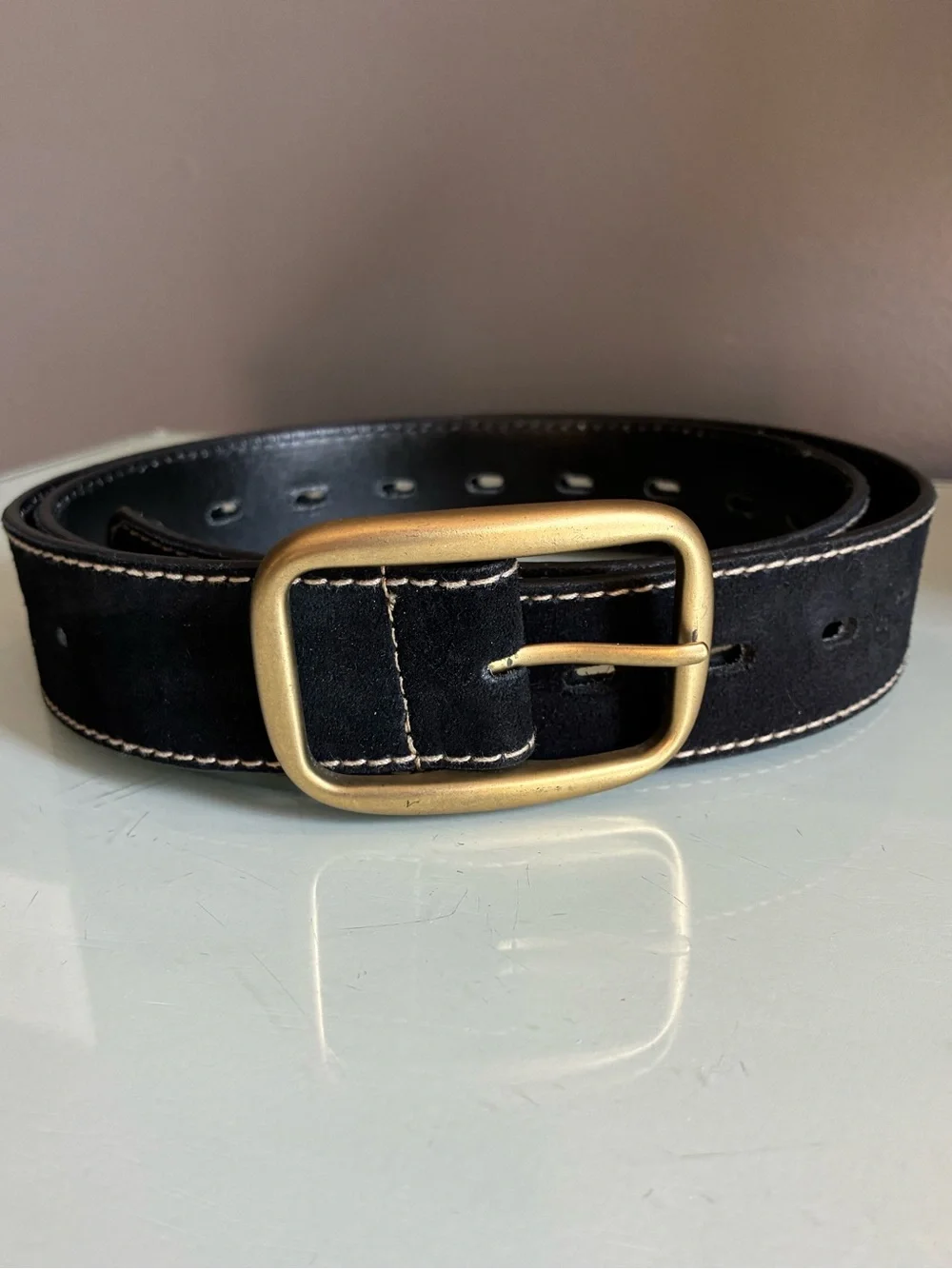 Black Genuine Leather Suede Belt Size 2XL